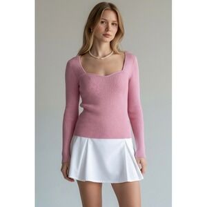 Old Navy Pink Ribbed Large Sweetheart Neckline Long Sleeve Sweater Ballet Core